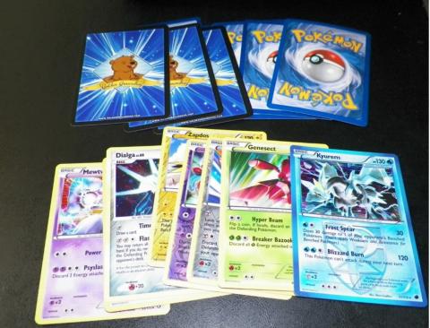 multi colored cards with Pokemon characters