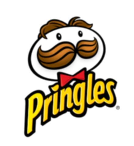 man's face with mustache and word Pringles in yellow