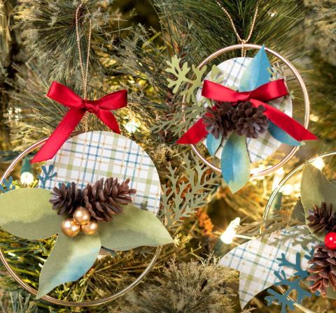 Green Christmas tree with gold ornaments