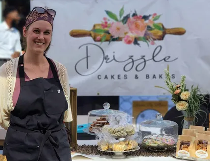 lady in apron, various baked goods