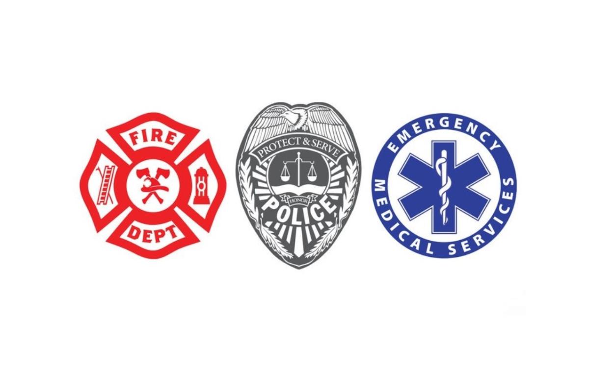 red, white, blue, first responder emblem