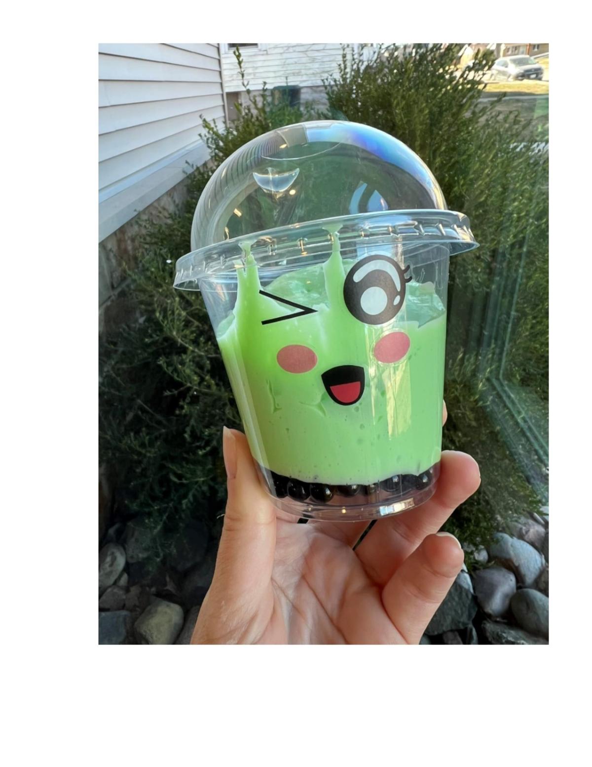 green slime in a clear cup